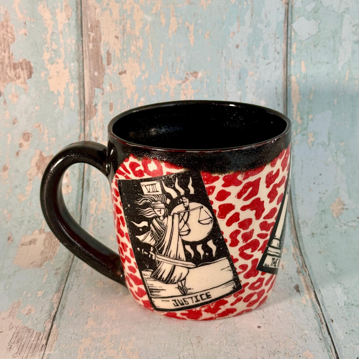 Red Leopard Print Tarot Mug, Large Ceramic Cup