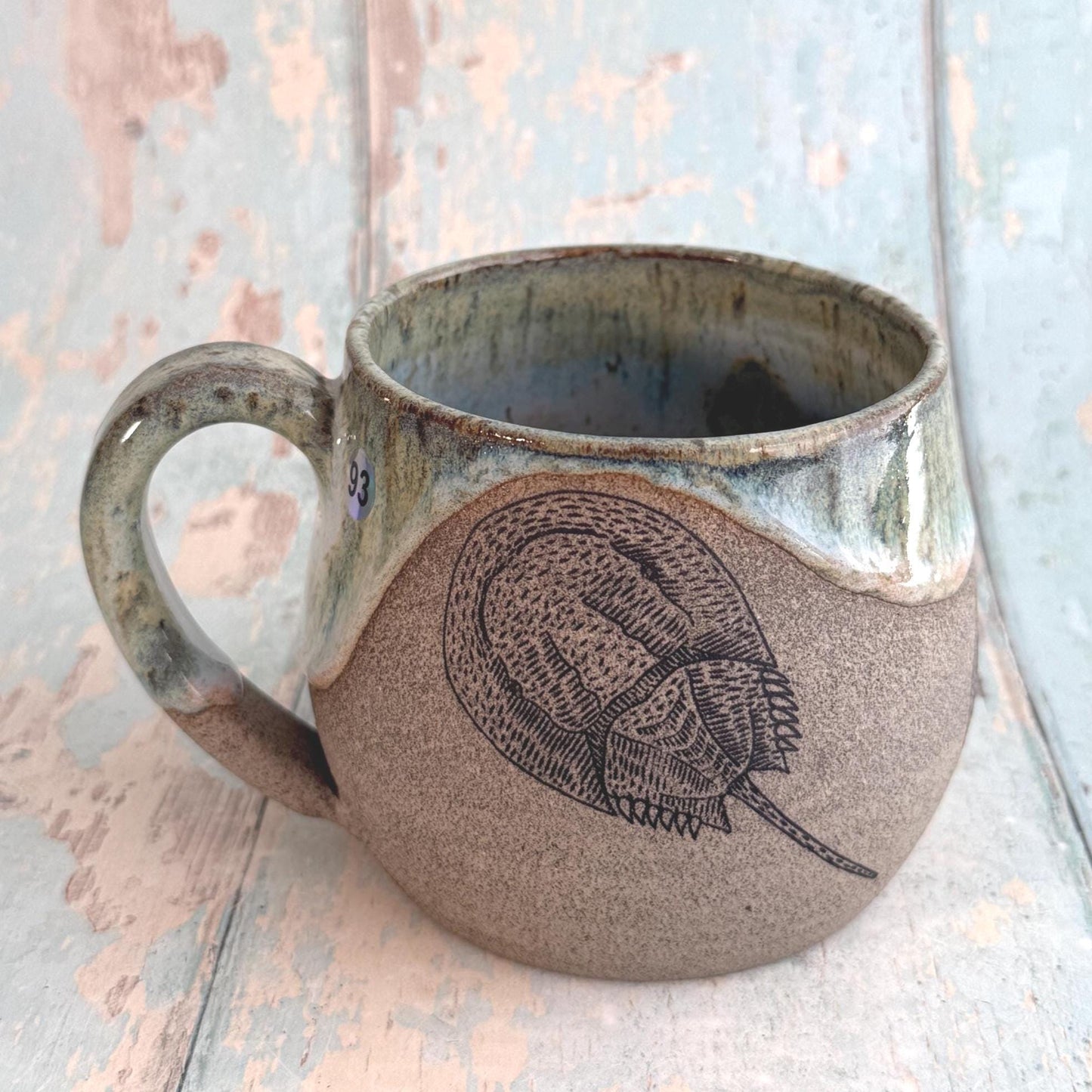 Green Grey Horseshoe Crab Dollar Mug, Large Ceramic Cup
