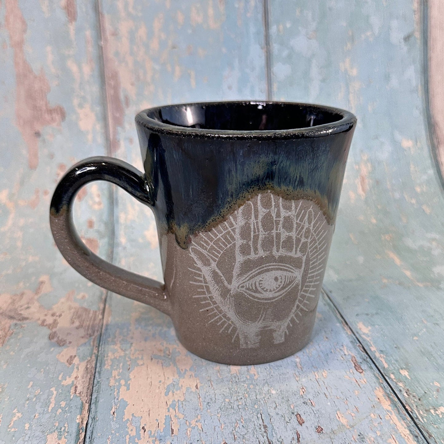 Black and Grey Mystical Mug, Handmade Ceramic Cup