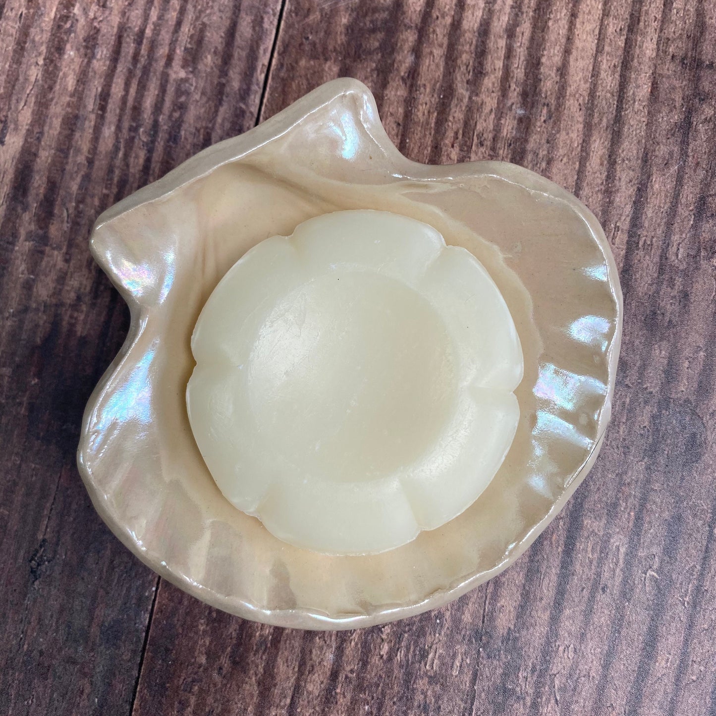 Pink Ceramic Sea Shell Jewelry Dish: Mother of Pearl Finish