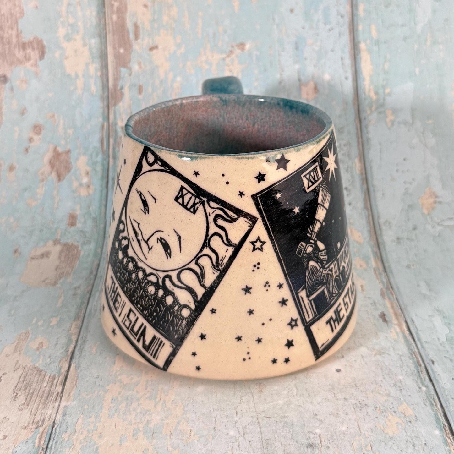 Turquoise Tarot Mug, Large Ceramic Cup