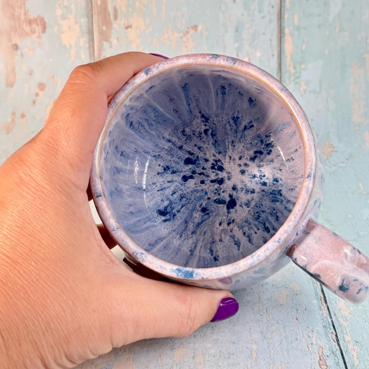Lavender and Gold Lightning Bolt Mug, Handmade Ceramic Cup