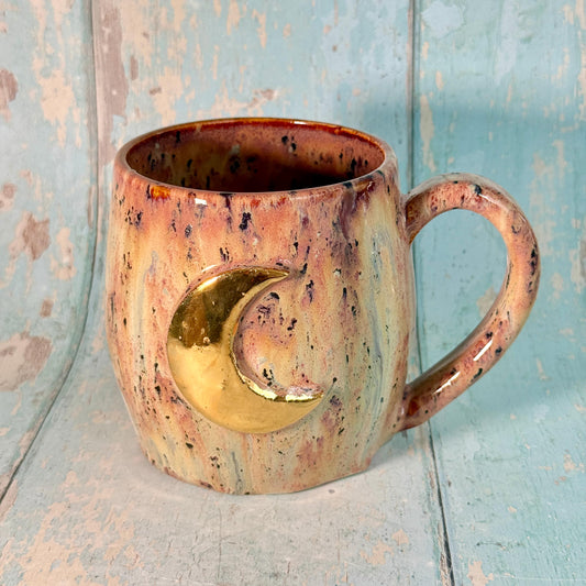 Beige Spotty Gold Moon Mug, Handmade Ceramic Mug