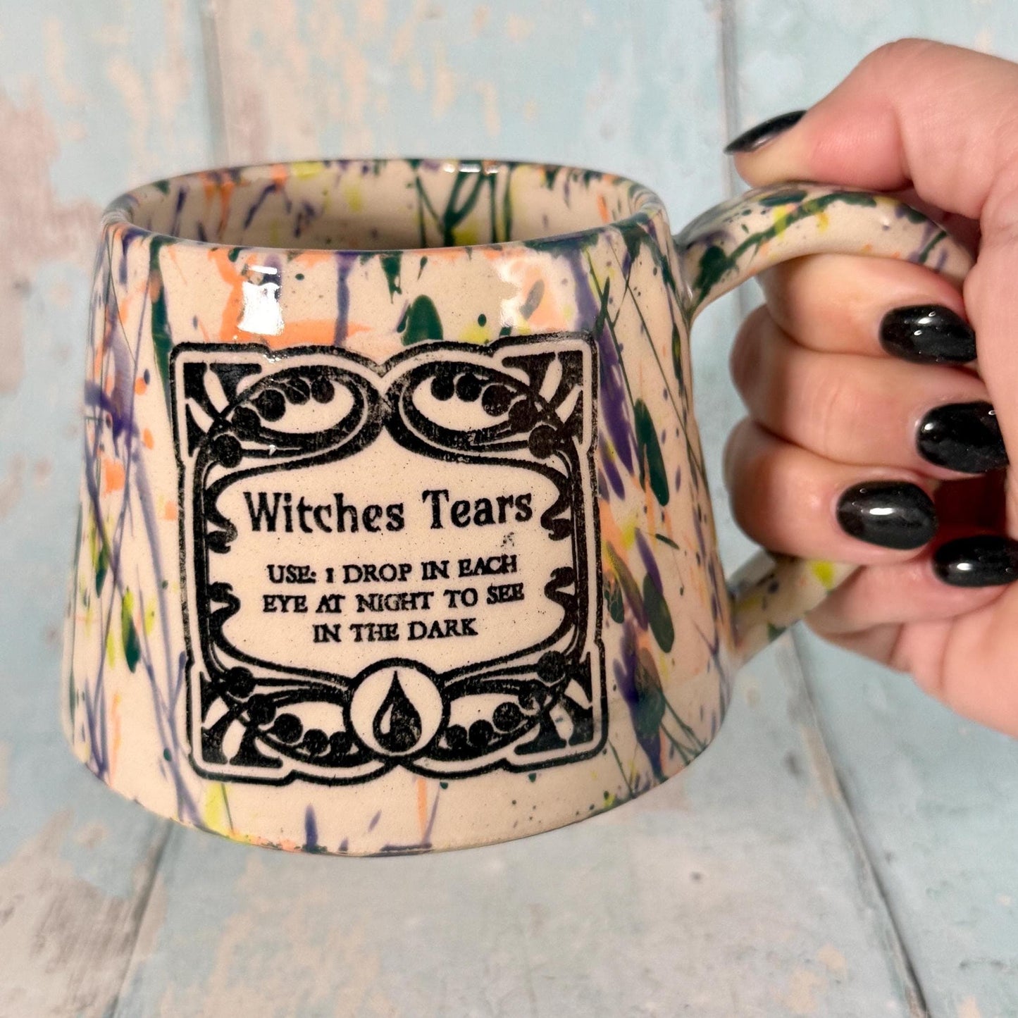 Colourful 'Witches Tears" Label Mug Halloween Spooky Season Cup