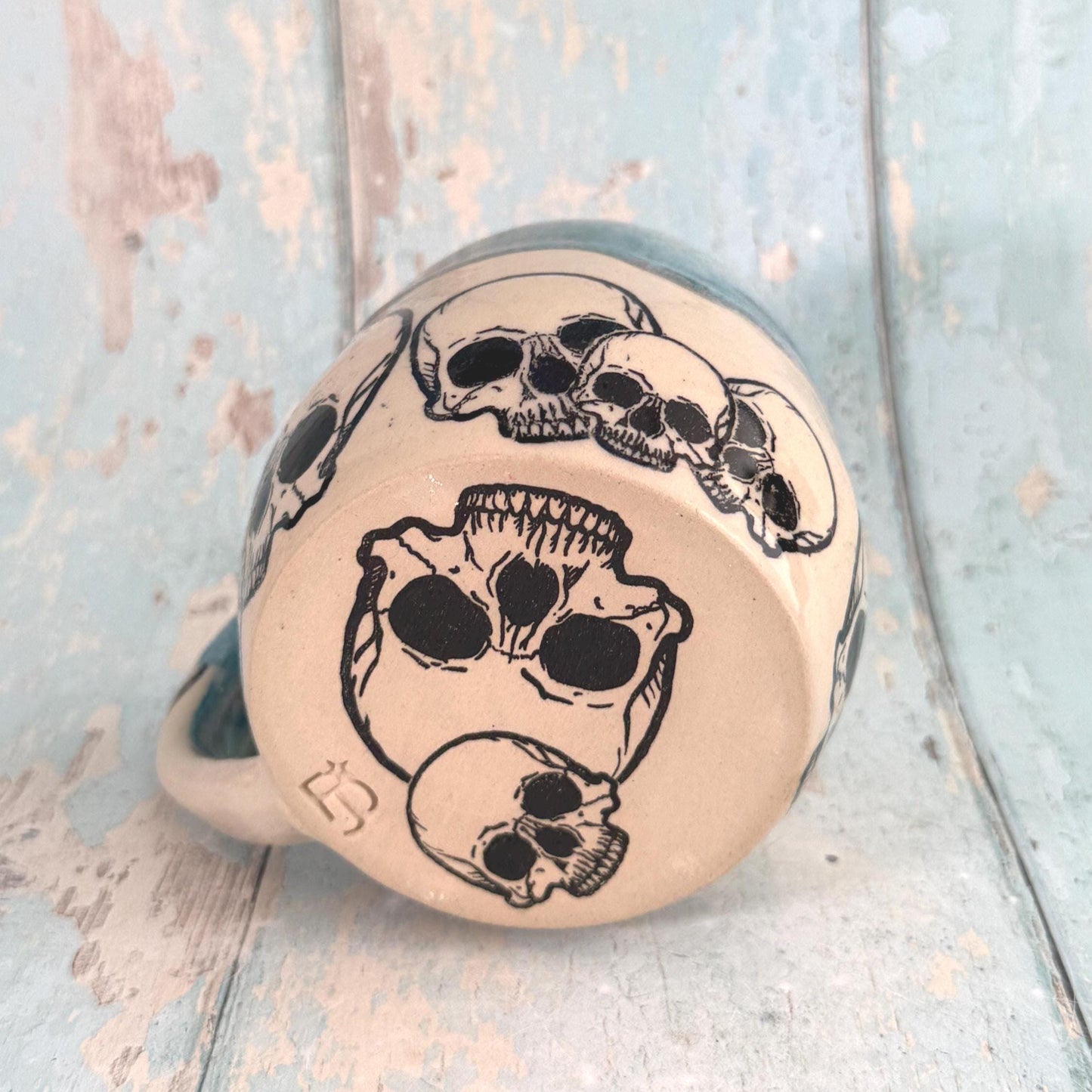 Turquoise Skull Mug, Handmade Ceramic Cup