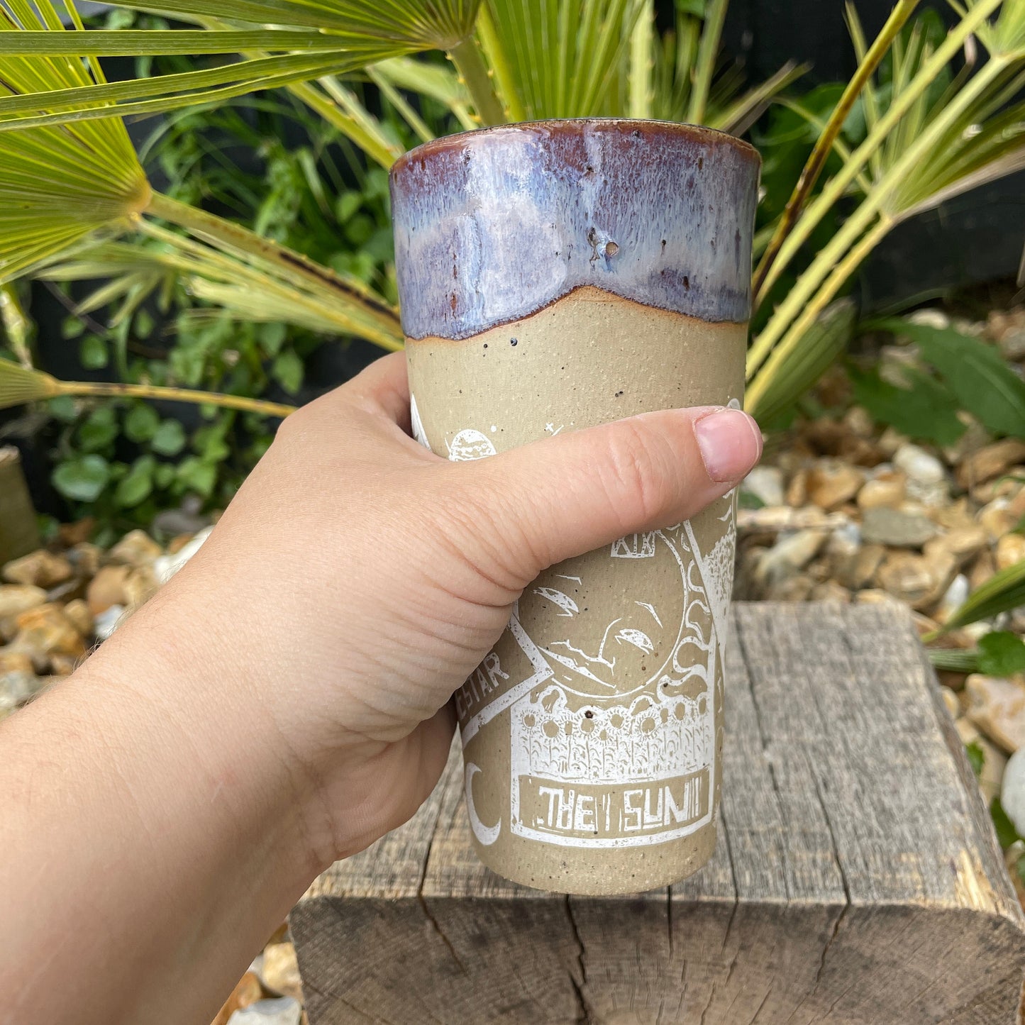 Large Purple Tarot Ceramic Tumbler, Whimsy Goth, Handmade Modern Cup