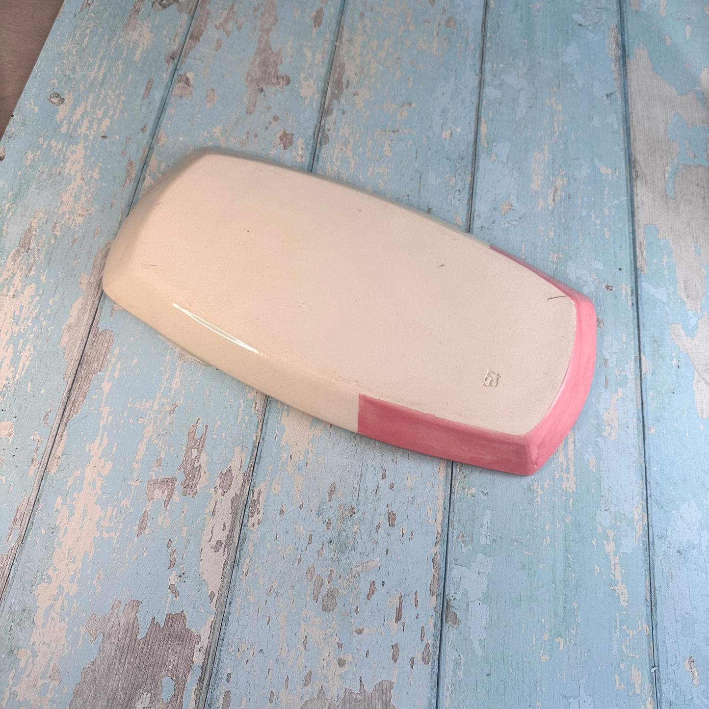 Large Banana Platter, Yellow and Pink Handmade Rectangle Ceramic Plate