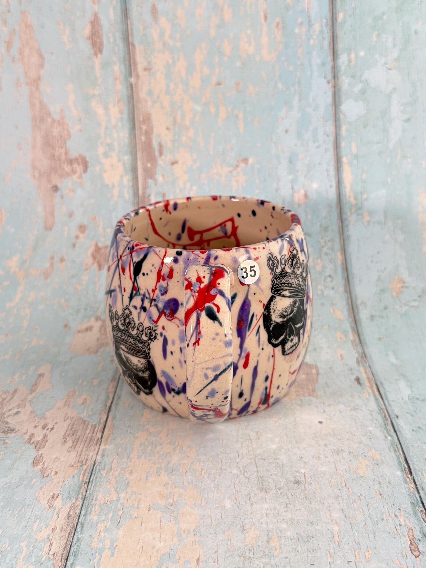 Crowned Skull Mug, Purple and Red, Handmade Ceramic Cup