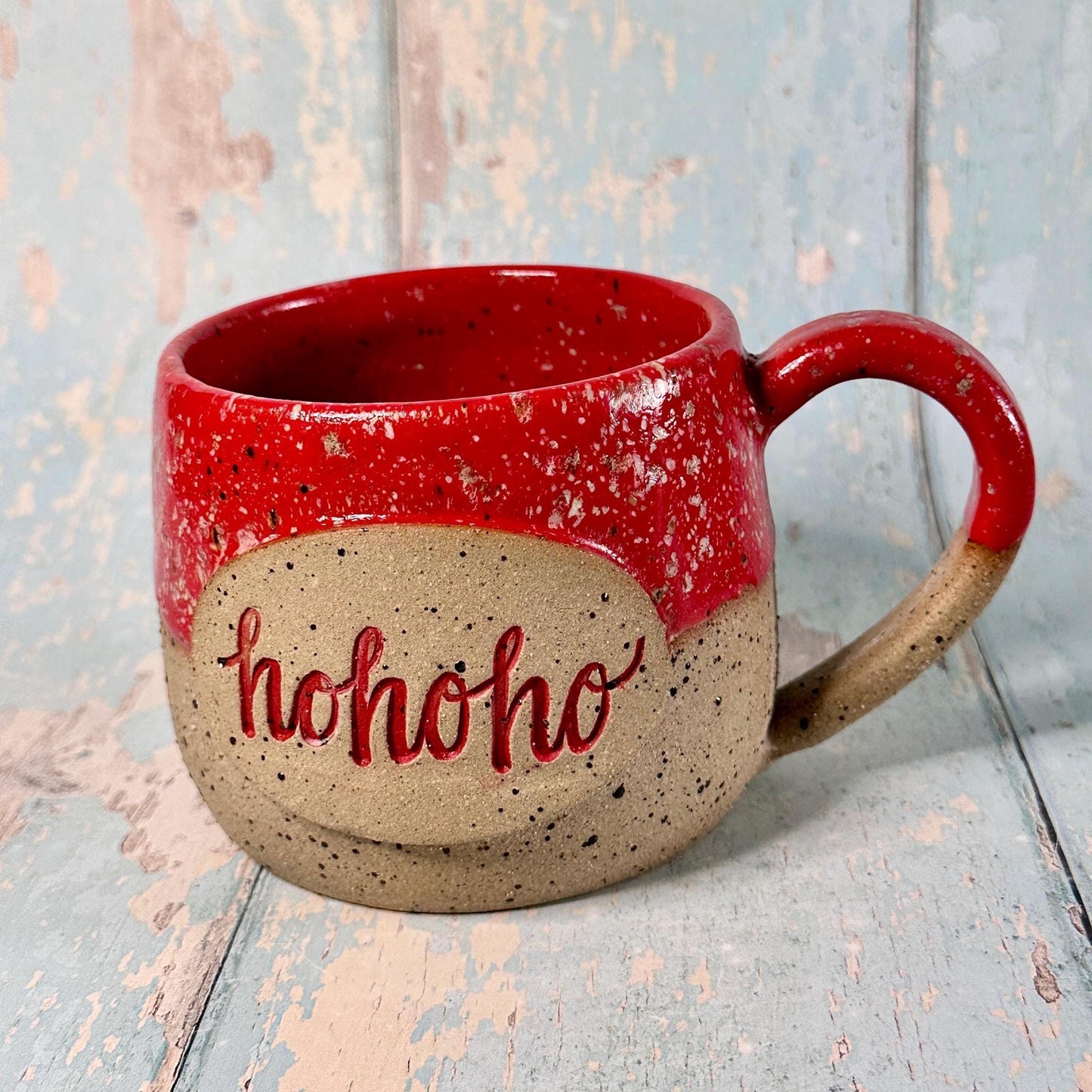 Red Christmas Hohoho Mug, Handmade Ceramic Cup - Father Christmas Santa