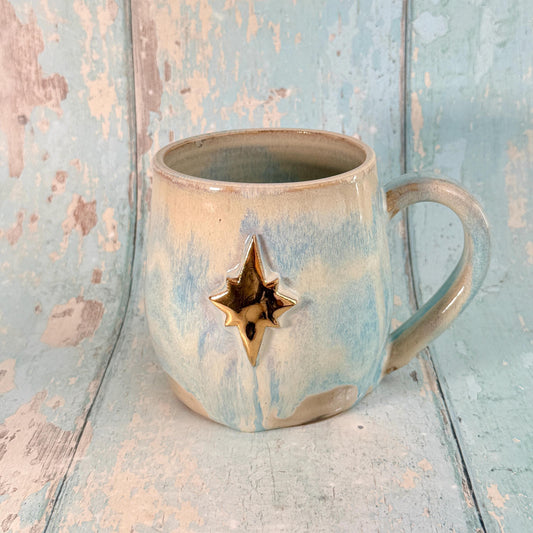 Blue and Gold Northern Star Mug, Handmade Ceramic Mug