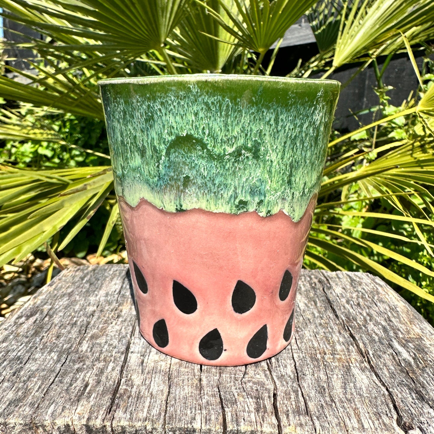Ceramic Watermelon Mug, Large Pink and Green Cup