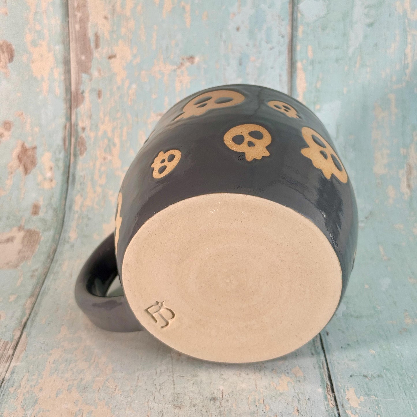 Grey Skull Mug, Handmade Ceramic Cup, Spooky Halloween Mug