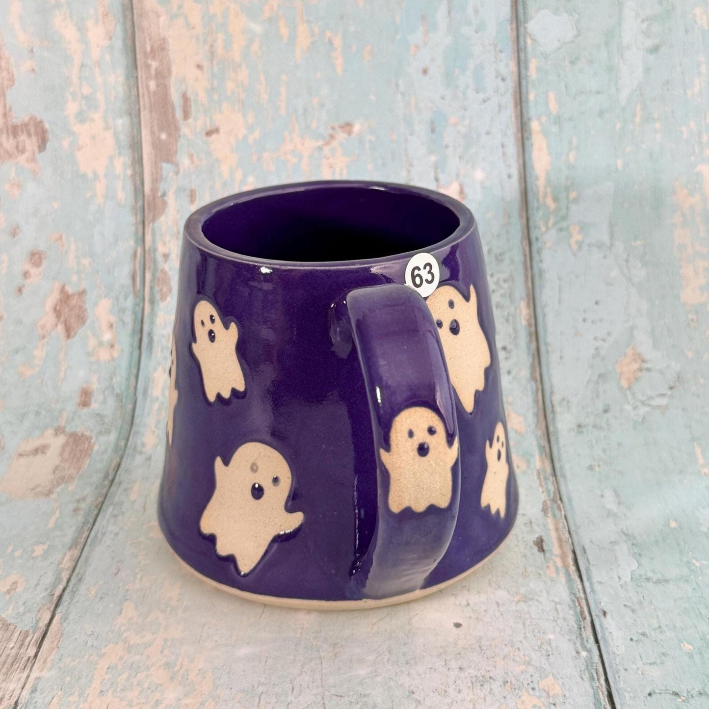 Purple Ghost Mug, Handmade Ceramic Cup, Spooky Halloween Mug
