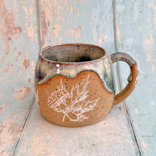 Blue Autumn Fall Mug, Large Ceramic Cup