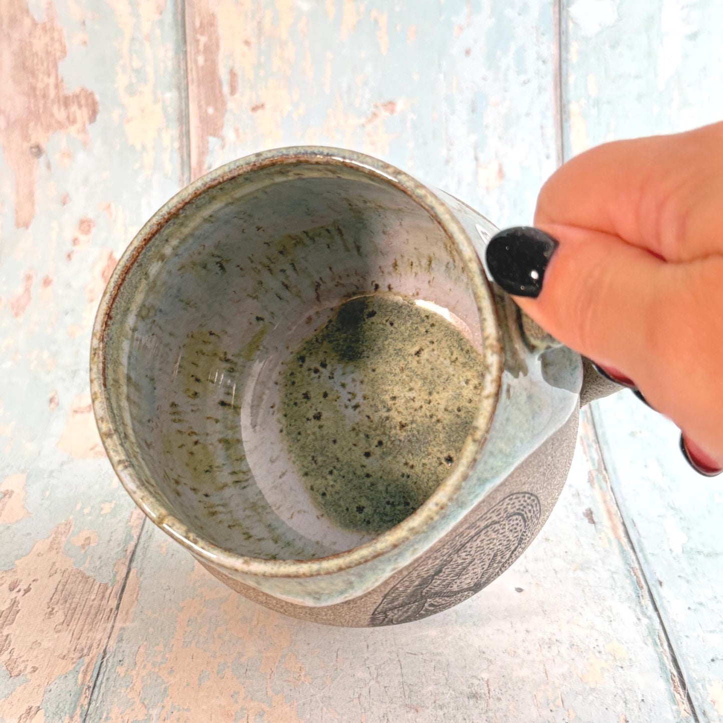 Green Grey Horseshoe Crab Dollar Mug, Large Ceramic Cup