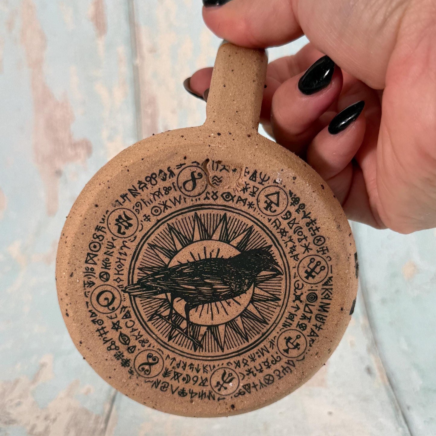 Mystical Hand and Eye Mug, Handmade Copper Ceramic Cup