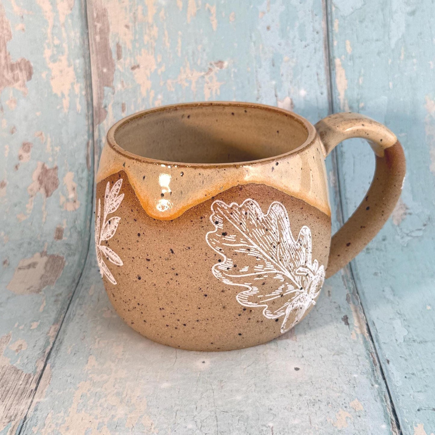 Peach Autumn Fall Mug,  Large Ceramic Cup