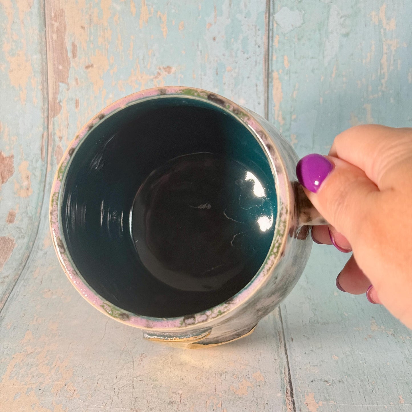 Purple and Green Gold Moon Mug, Handmade Ceramic Mug