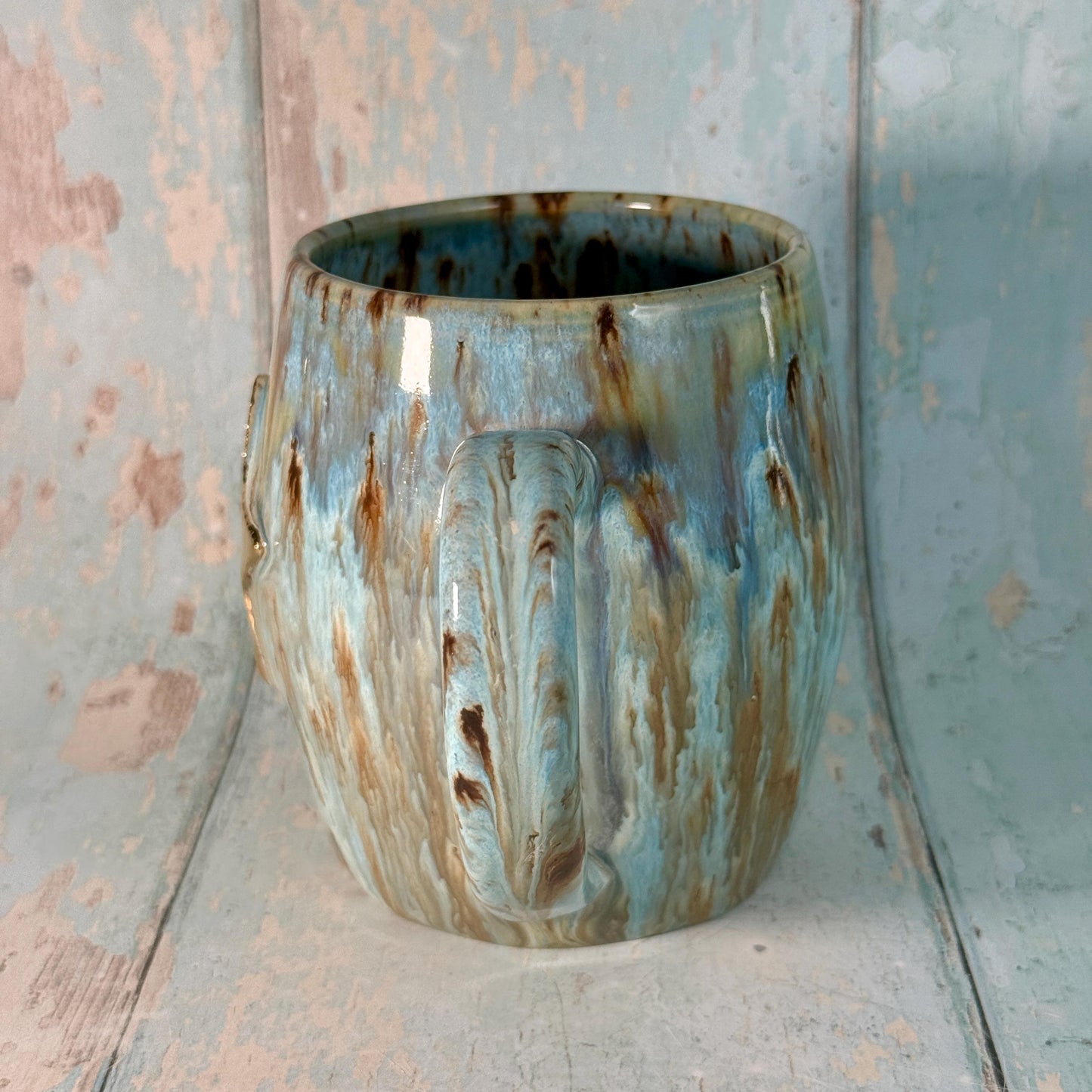 Blue Gold Star Mug, Handmade Ceramic Mug