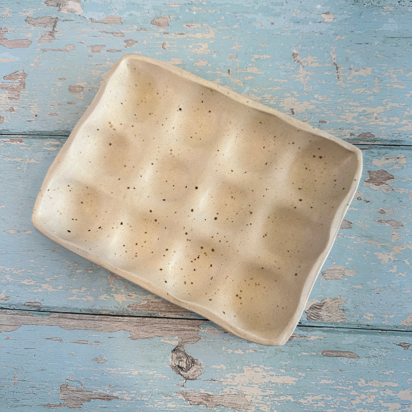 White Ceramic Egg Tray, Holds 6 or 12 Eggs