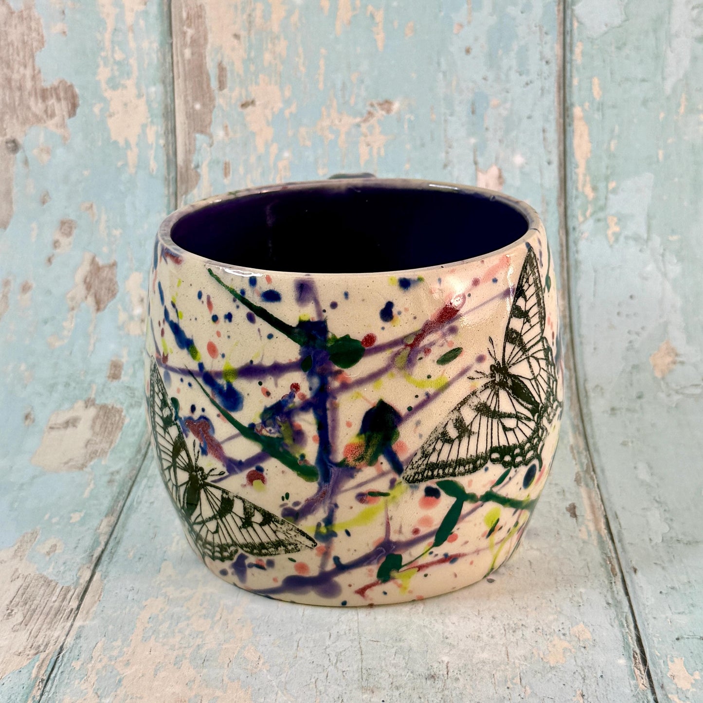 Dark Purple Handmade Butterfly Mug, Large Ceramic Cup