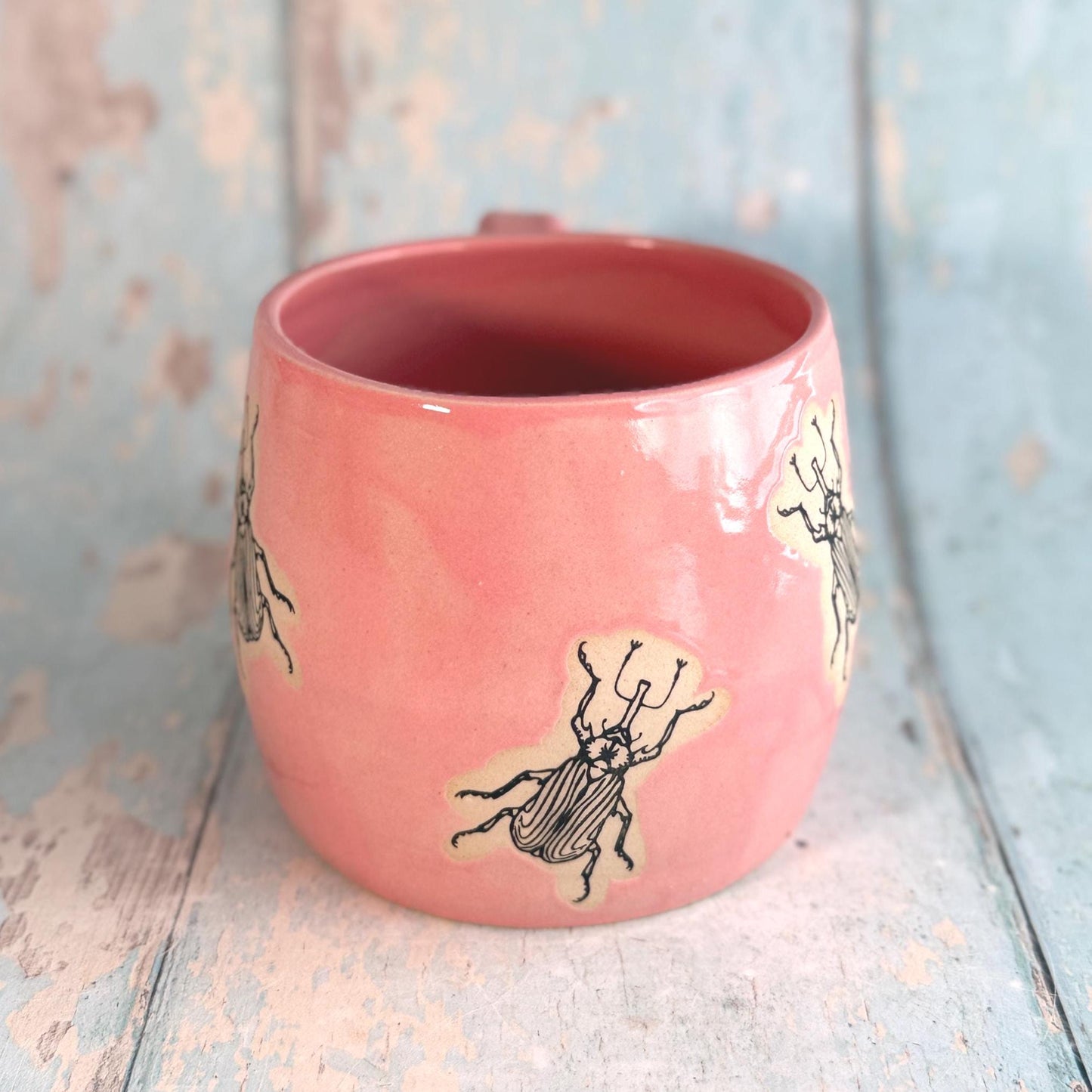 Pink Beetle Mug, Large Ceramic Cup