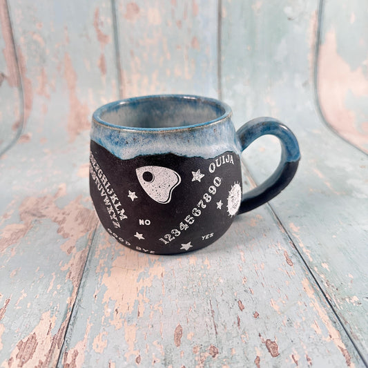 Black and Blue Ouija Mug, Handmade Ceramic Cup - Second