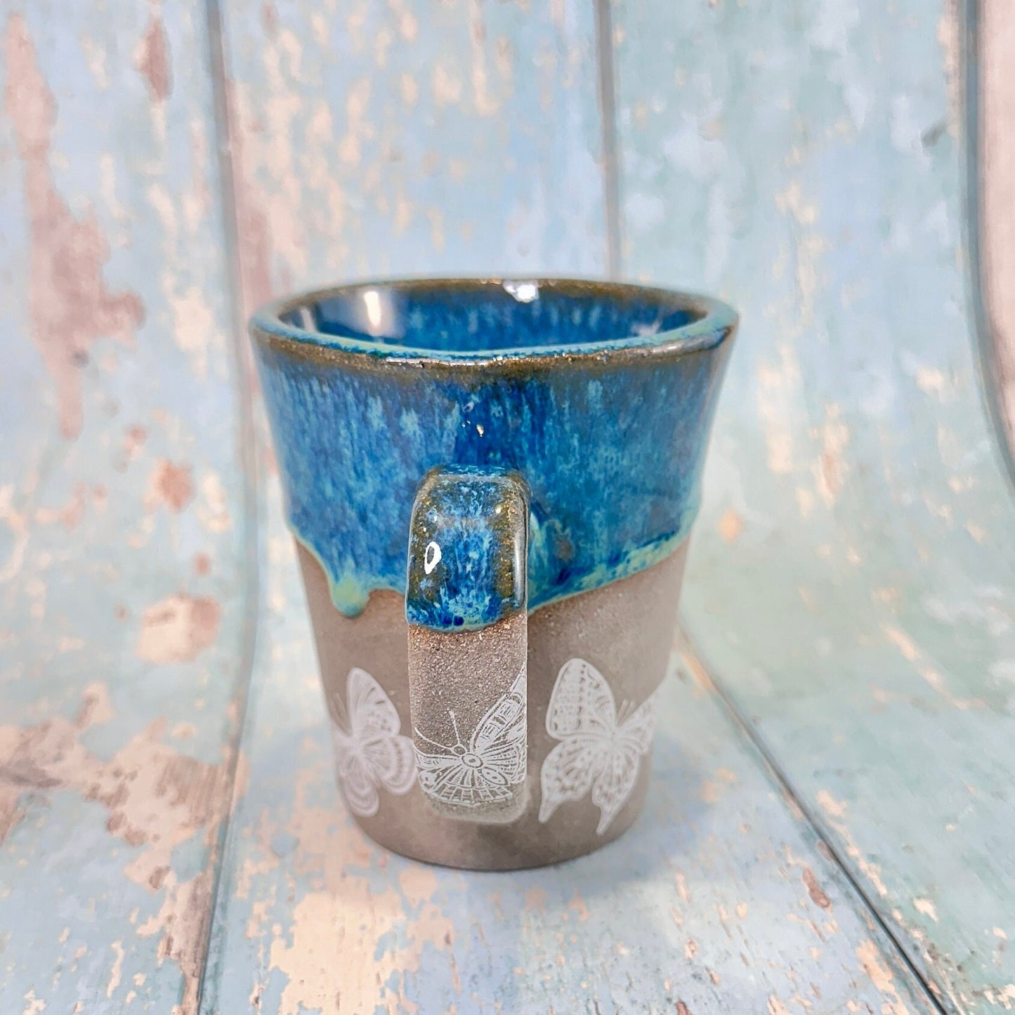 Blue Butterfly Mug, Large Ceramic Cup