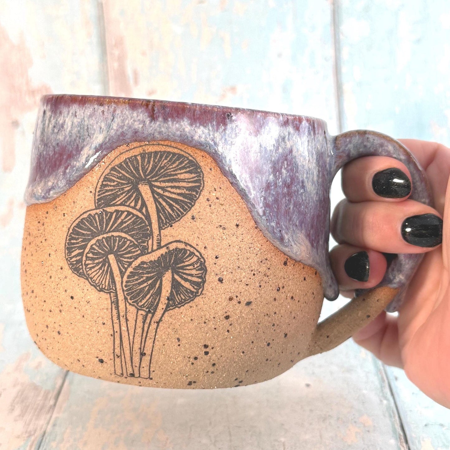Purple Mushroom Mug, Fungi Ceramic Cup