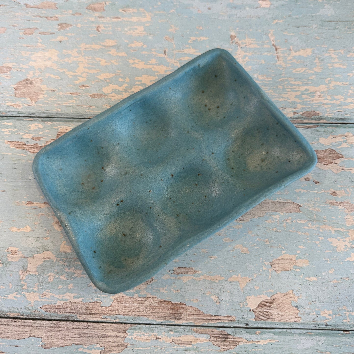 Blue Ceramic Egg Tray, Holds 6 or 12 Eggs
