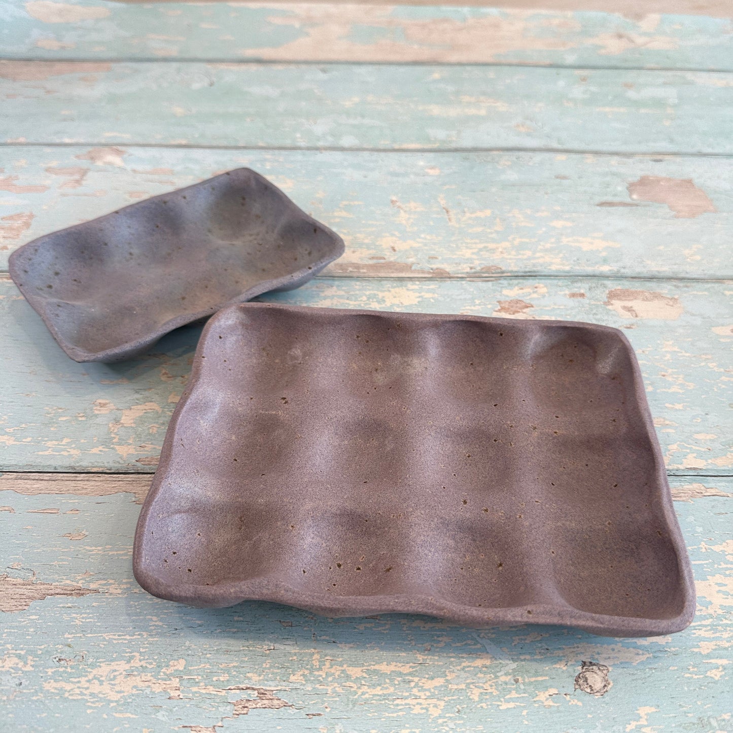 Purple Ceramic Egg Tray, Holds 6 or 12 Eggs