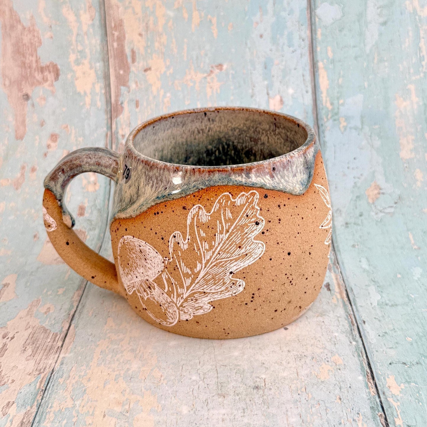 Blue Autumn Fall Mug, Large Ceramic Cup
