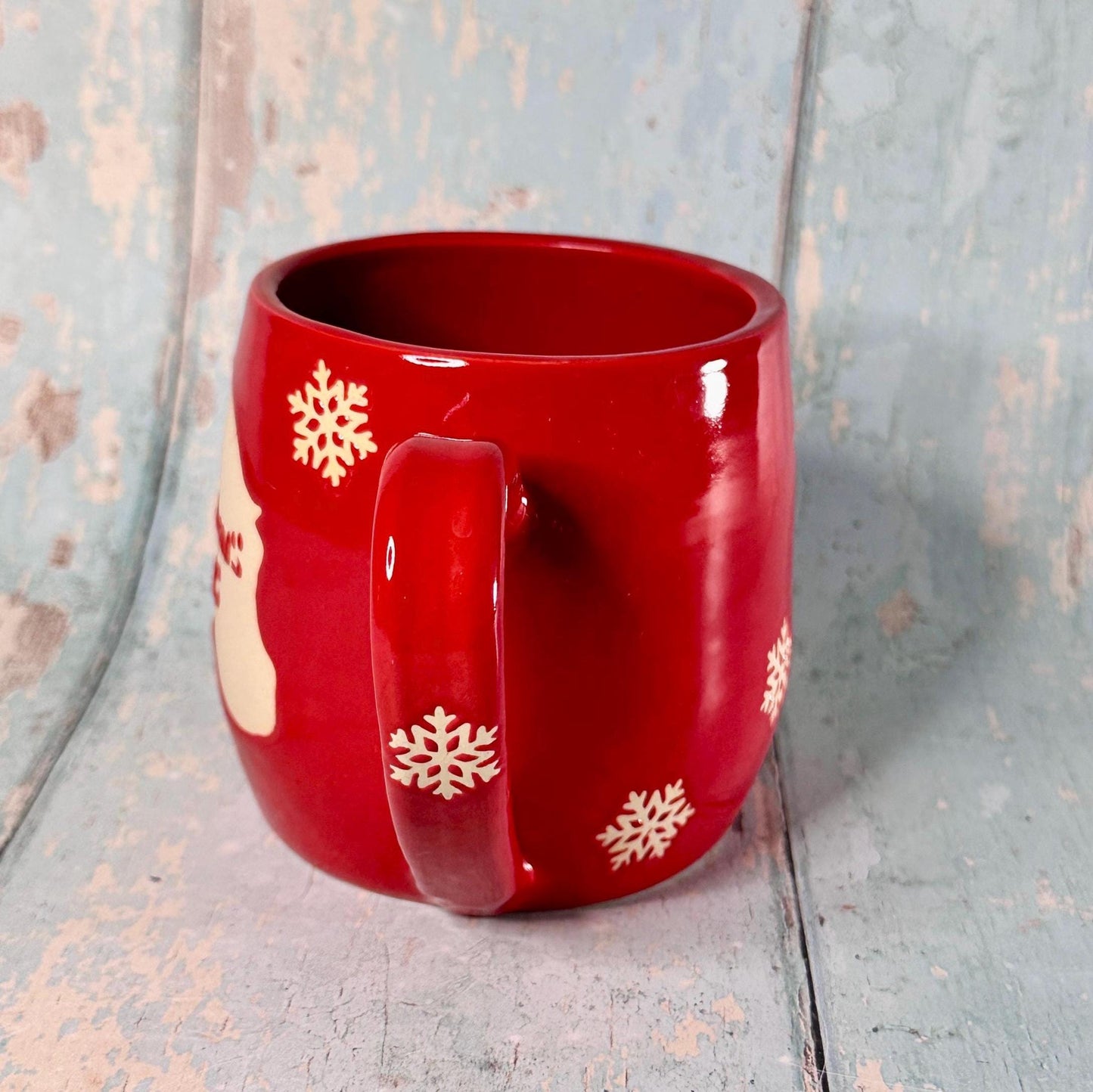 Red Christmas Hippo Mug, Handmade Ceramic Cup
