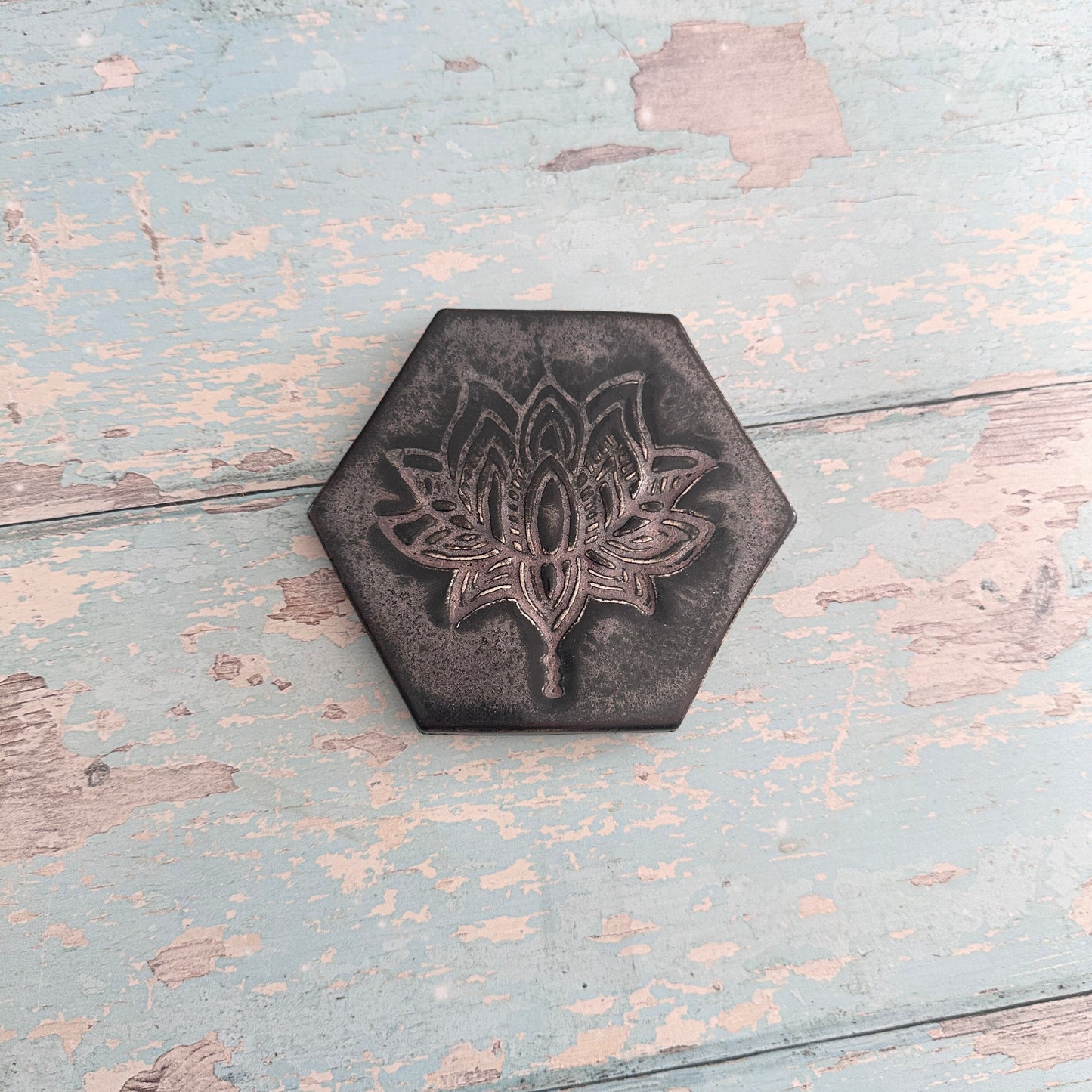 Black and Silver Lotus Flower Coaster Handmade Ceramic