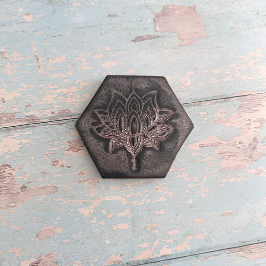 Black and Silver Lotus Flower Coaster Handmade Ceramic
