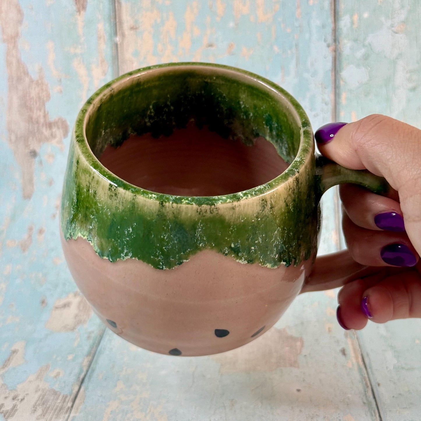 Ceramic Watermelon Mug, Large Pink and Green Cup
