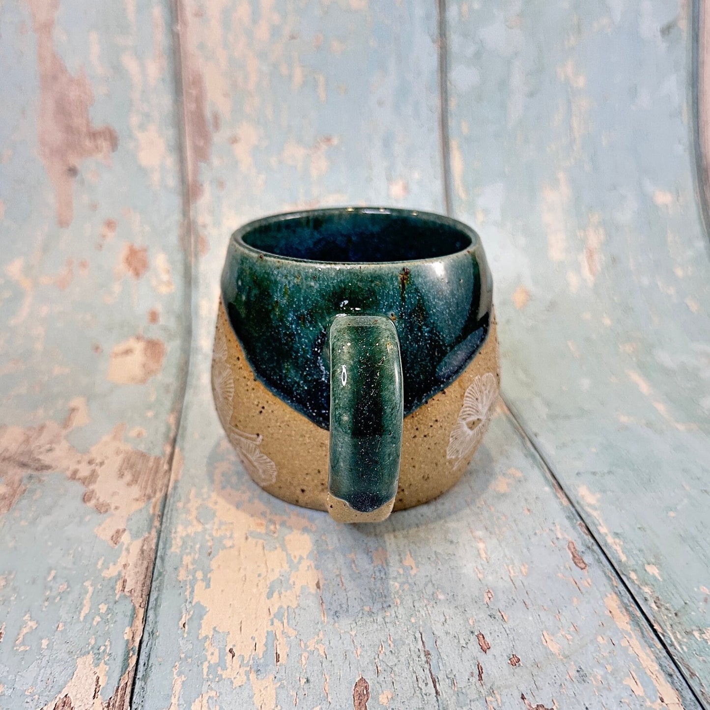 Green Ginkgo Mug, Large Ceramic Cup