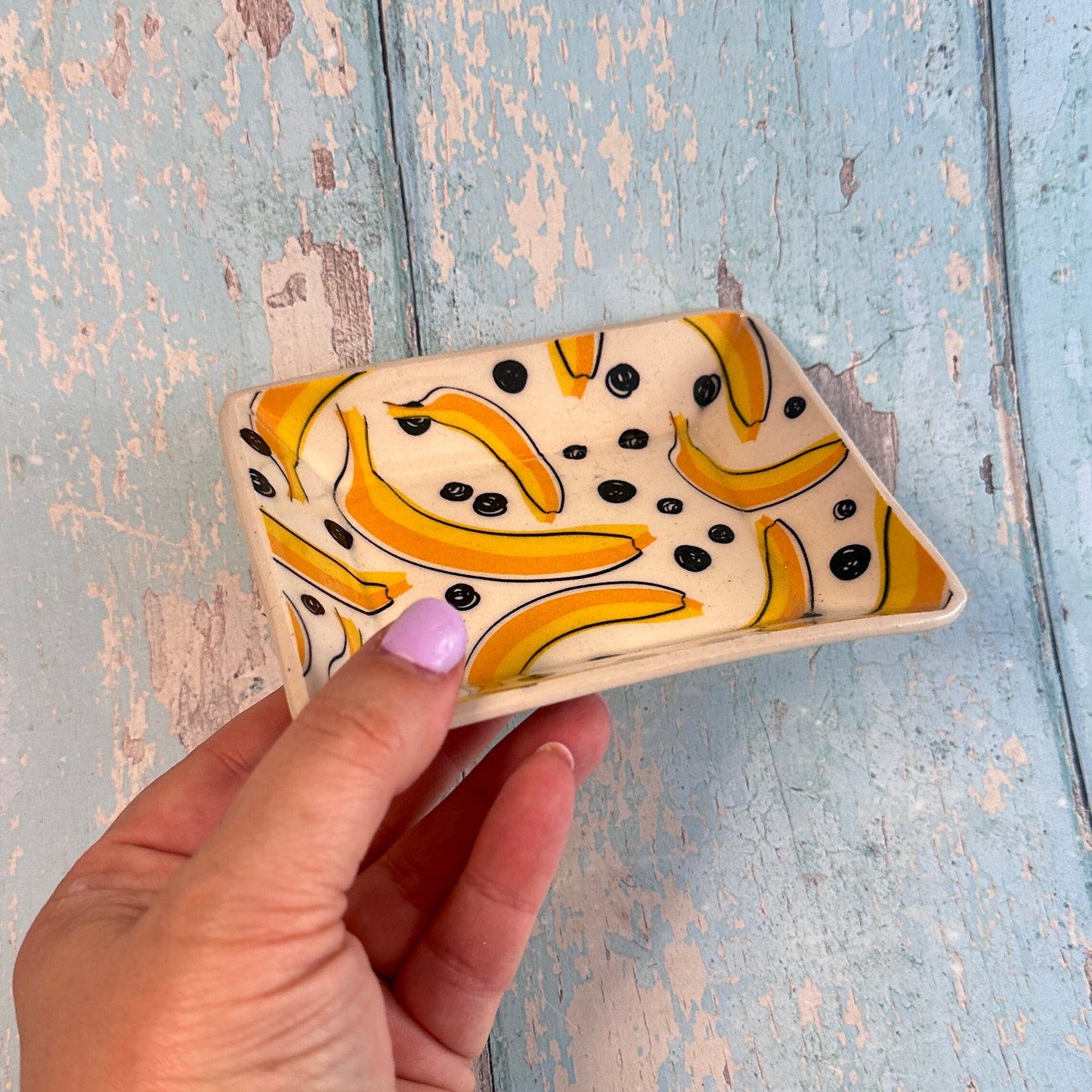 Banana Jewellery Dish, Handmade Yellow Ceramic Pot