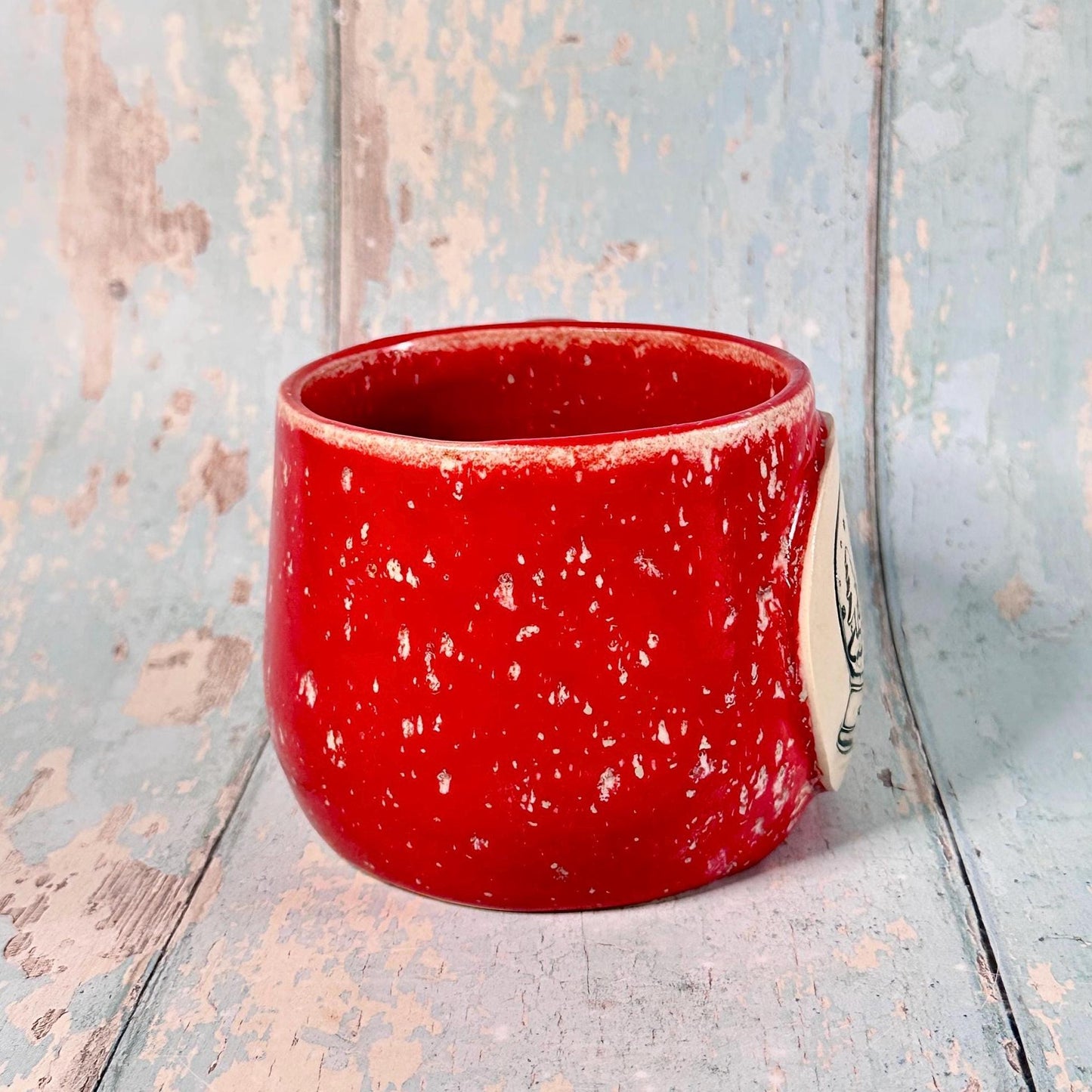 Red Christmas Snow Globe Mug, Handmade Ceramic Cup