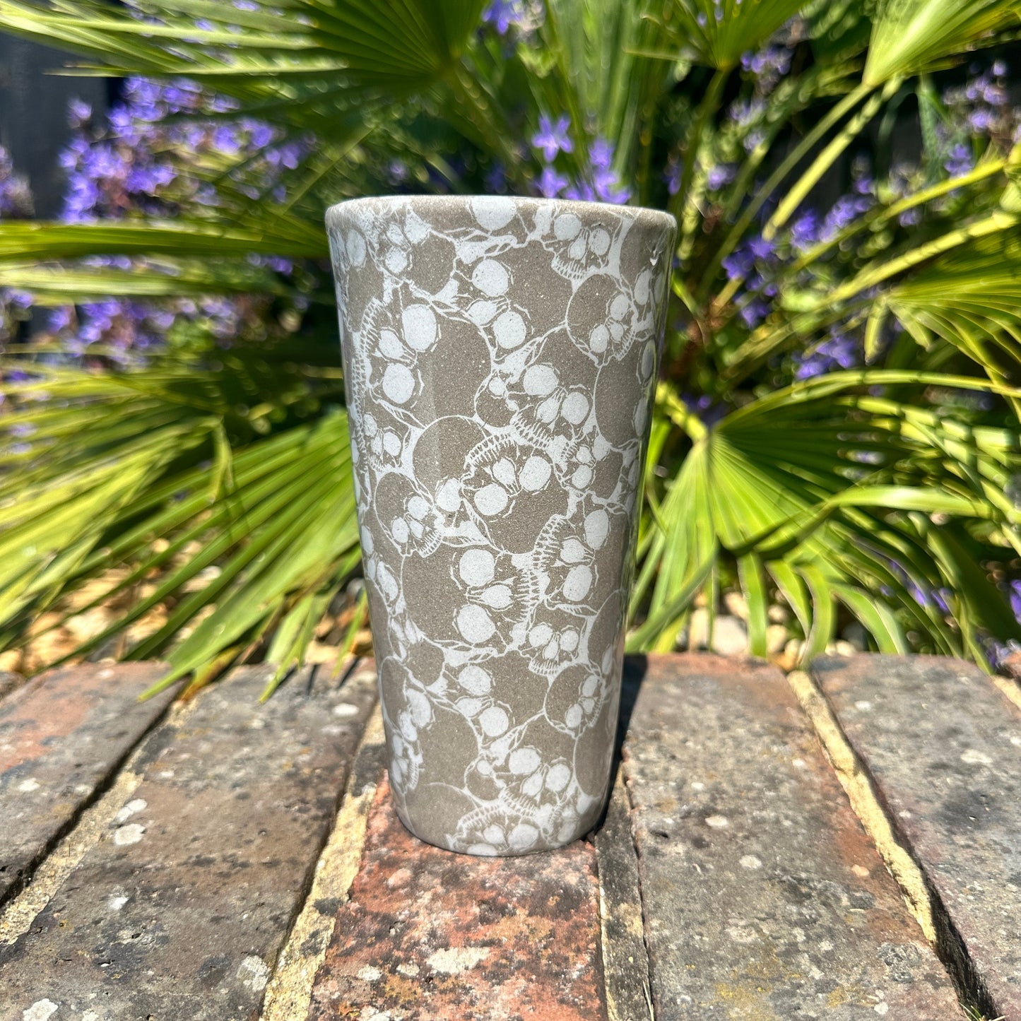 Large Skull Ceramic Tumbler, Whimsy Goth, Handmade Modern Cup