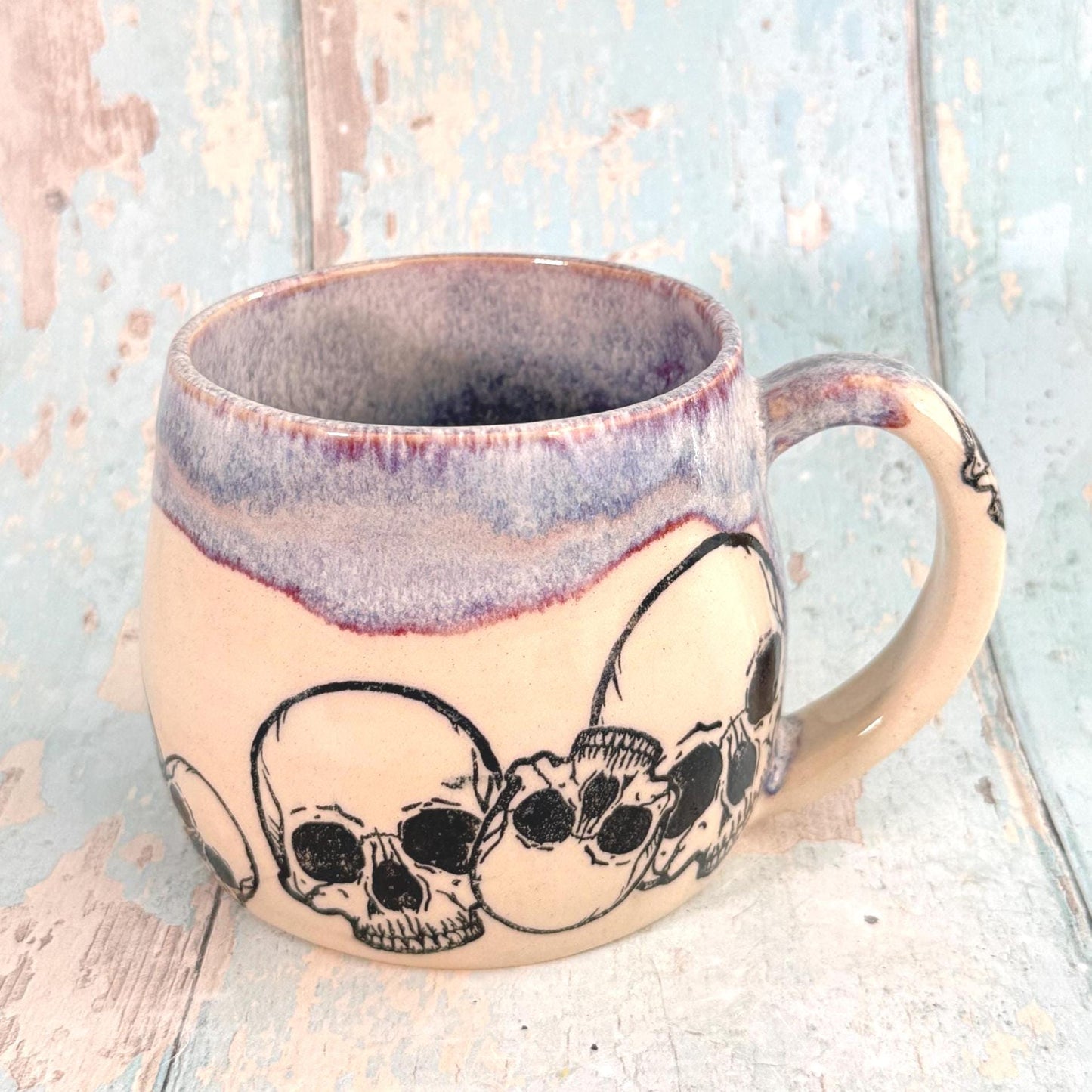 Purple Skull Mug, Handmade Ceramic Cup