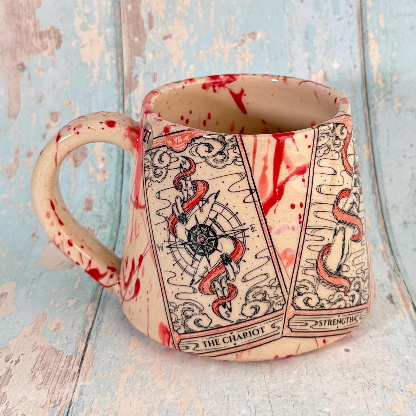 Pink and Red Tarot Mug, Large Ceramic Cup