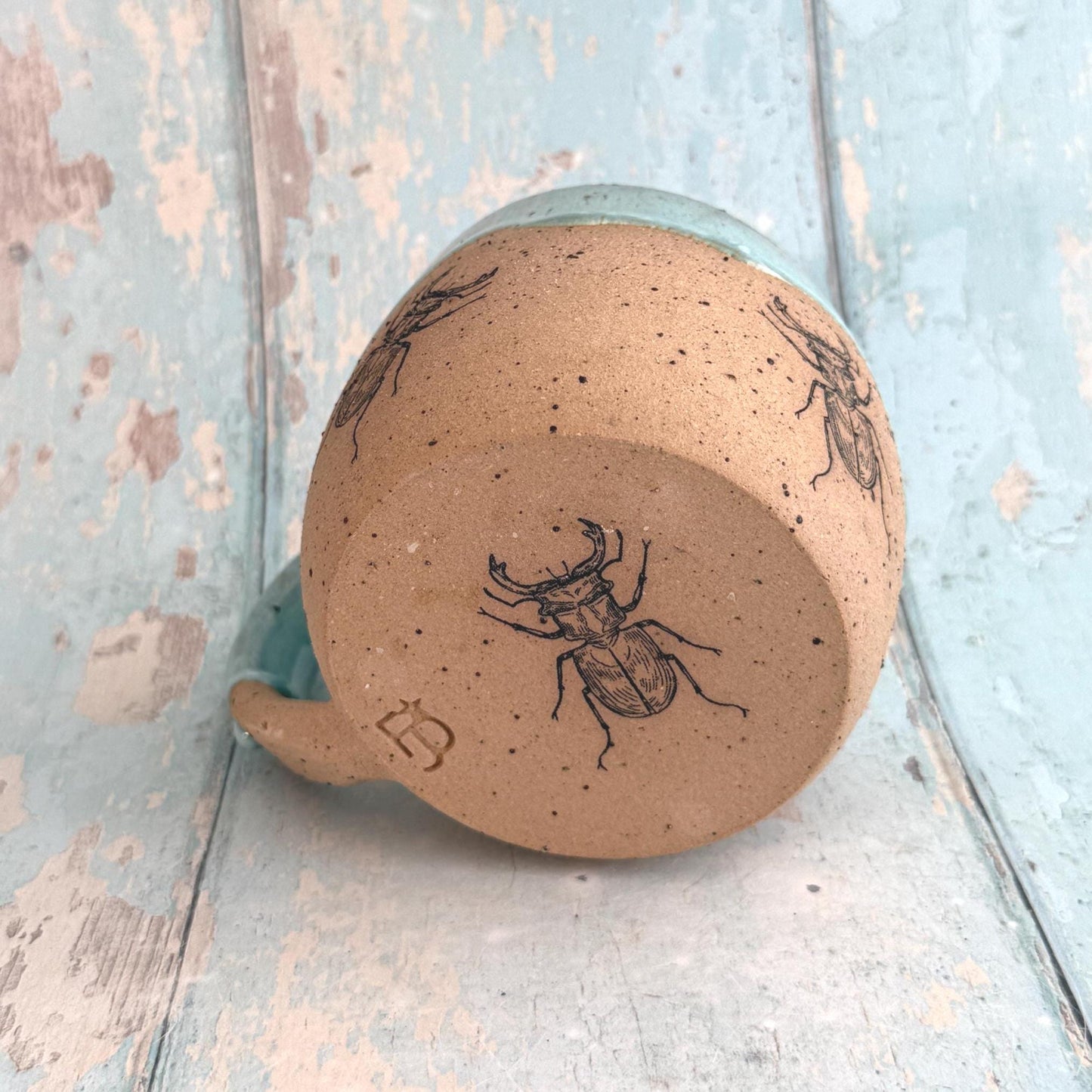Turquoise Beetle Mug, Large Ceramic Cup
