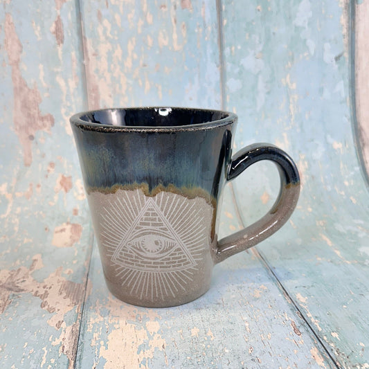 Black and Grey Mystical Mug, Handmade Ceramic Cup