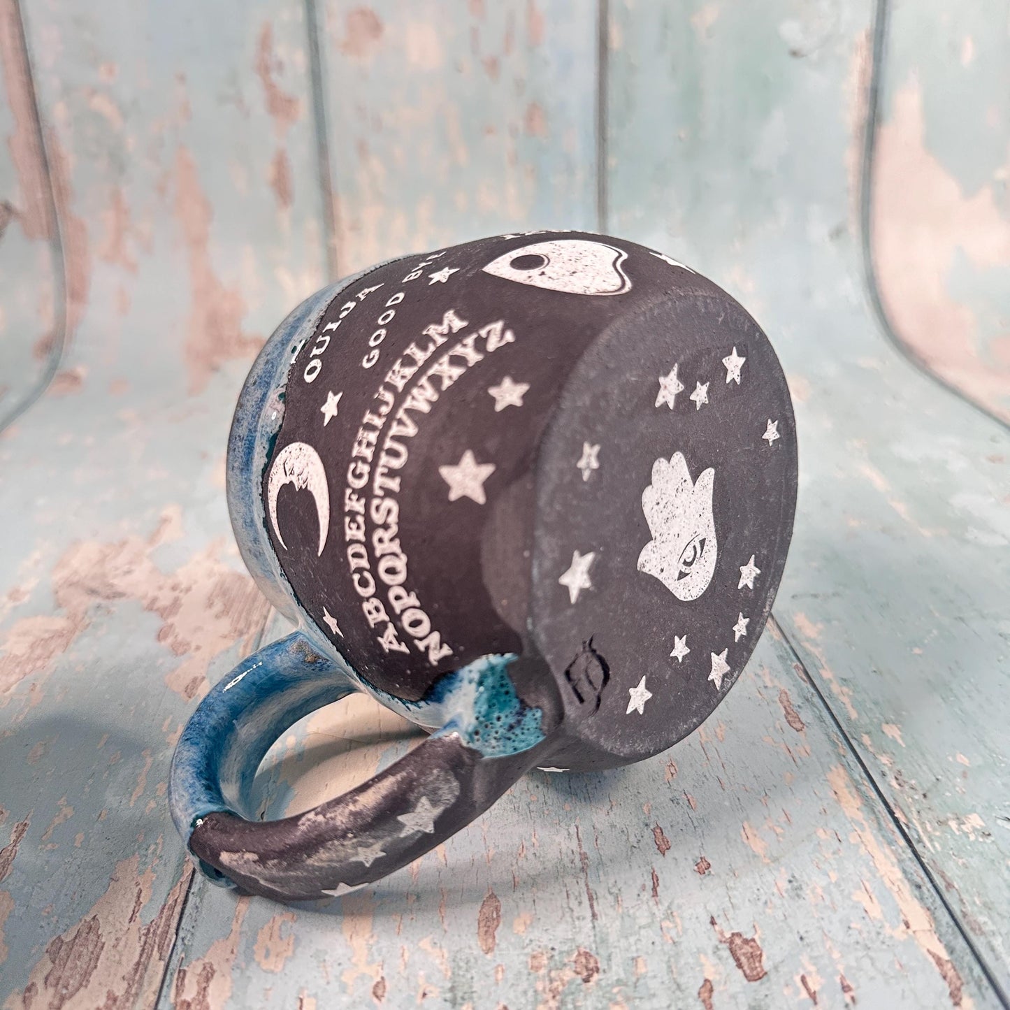 Black and Blue Ouija Mug, Handmade Ceramic Cup - Second
