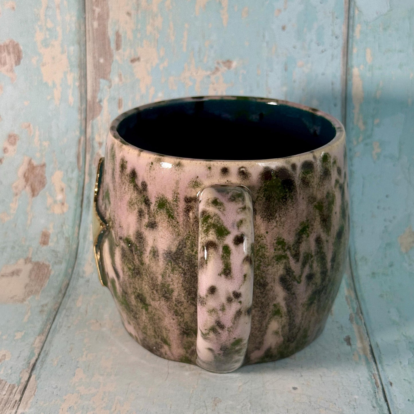 Purple and Green Gold Star Mug, Handmade Ceramic Mug