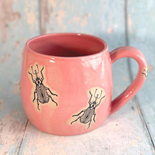 Pink Beetle Mug, Large Ceramic Cup