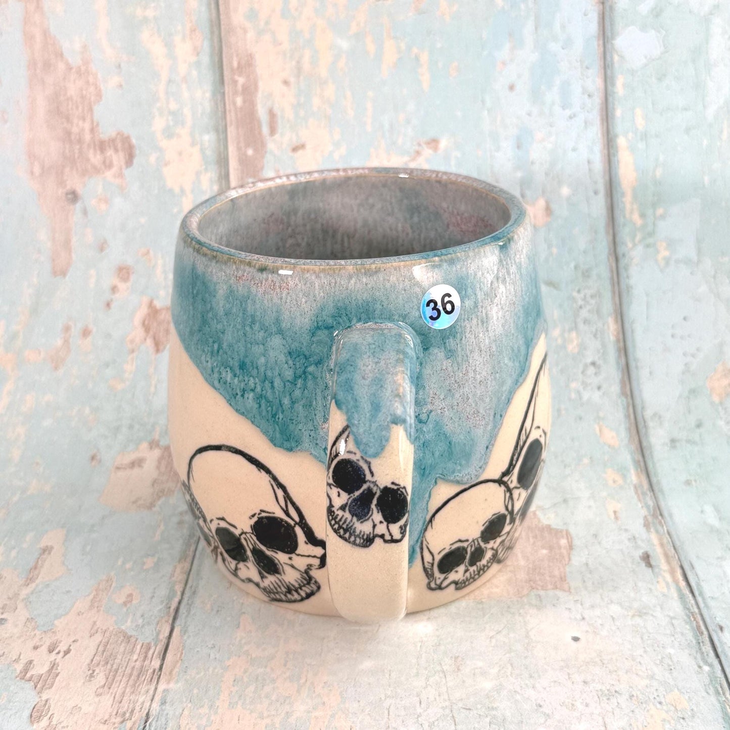 Turquoise Skull Mug, Handmade Ceramic Cup