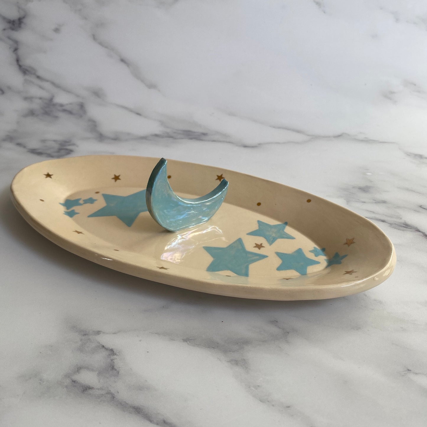 Ceramic Jewellery Dish, Turquoise Moon Stars