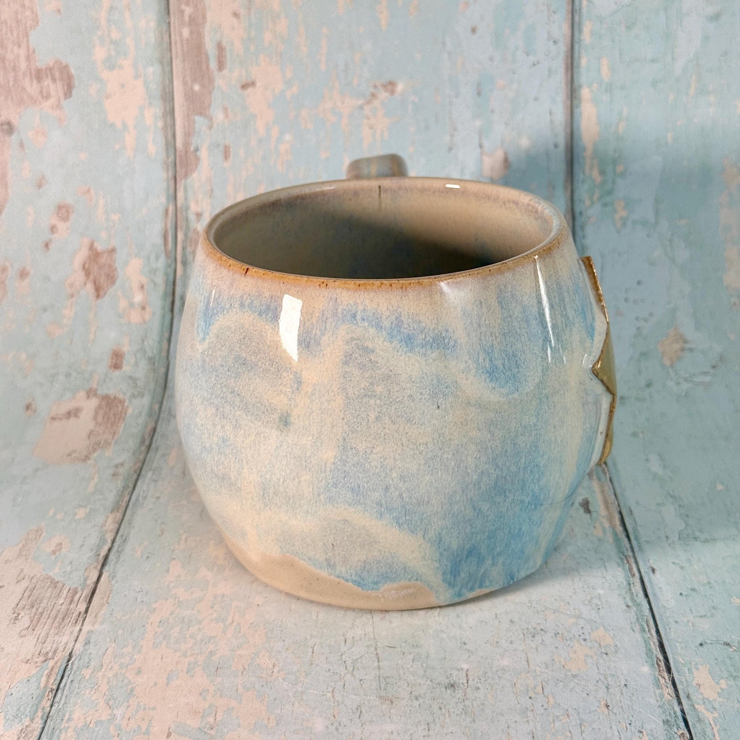Blue Gold Star Mug, Handmade Ceramic Mug